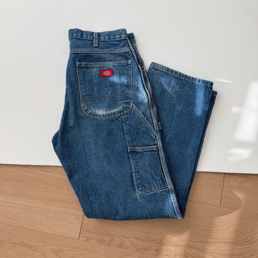 Dickies Mens Carpenter Jeans 34x32 Medium Wash Blue Denim Utility Work Pants